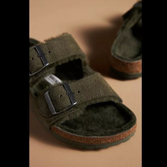 Birkenstock Arizona Shearling-Lined Sandals in Thyme (Narrow) Size 37 - Picture 2 of 3